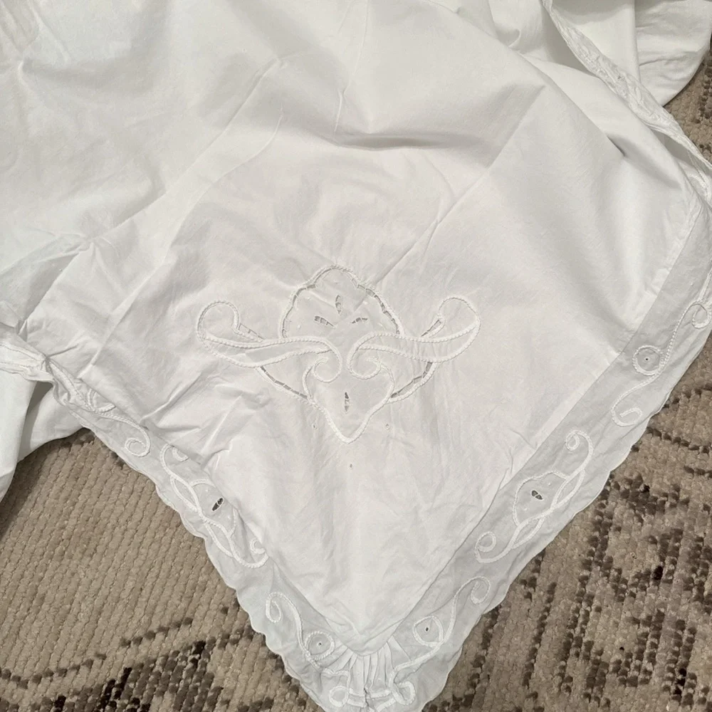 Vintage Scalloped Edge Raffle Cotton 3ps Set Duvet & 2 Shams